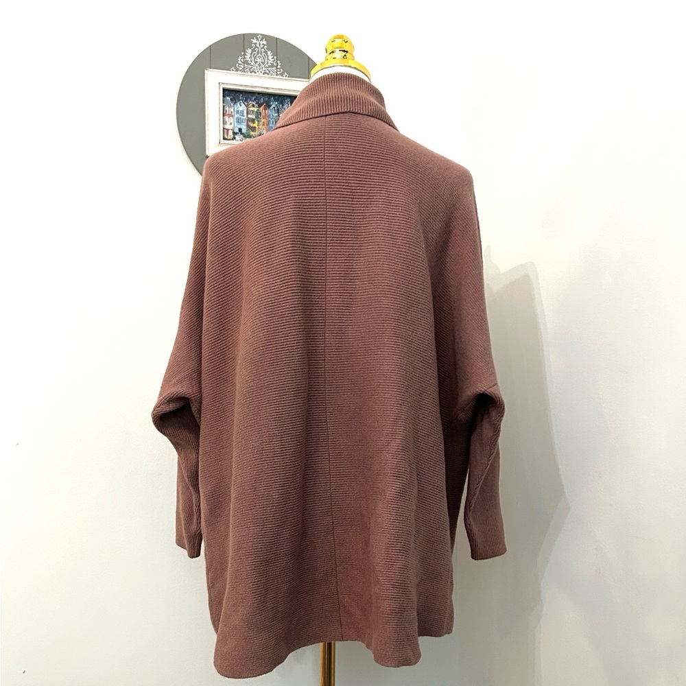 Oversized Brown Sweater Tunic Turtleneck Ribbed Texture Drop Shoulder Size XL - Picture 2 of 8
